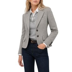 NWT Banana Republic Womens Gray Herringbone Blazer Jacket 0P Old Money Preppy